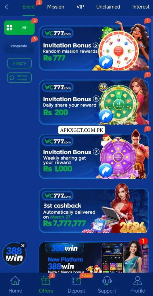 wc777 best earning apk